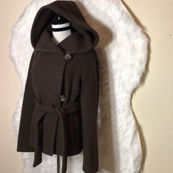 Bcbgmaxazia Brown Knit With Hoodie Sweater Coat - Picture 2 of 8
